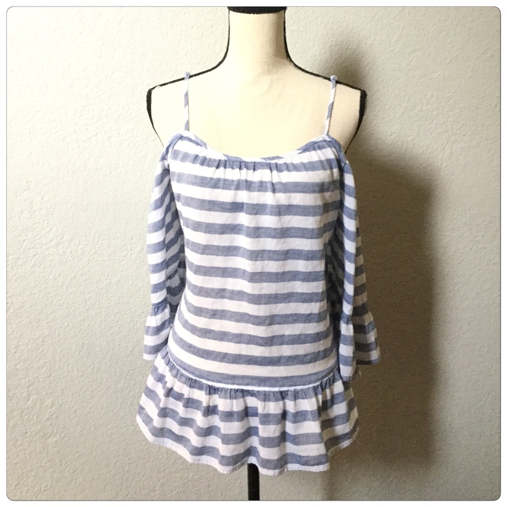 Off shoulder white and Blue Tops